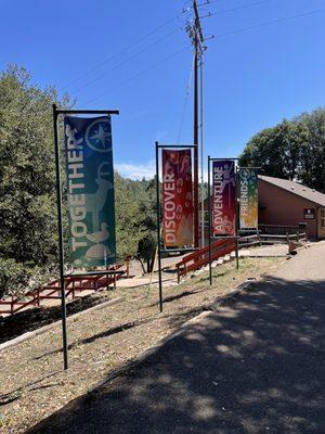 Signage along the main pathway into camp