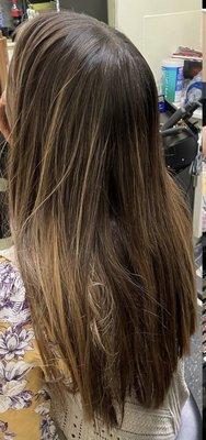 Not blended. Streaks of blonde. Was suppose to be a balayage. Cost was $380. This is me going somewhere else to get it fixed.