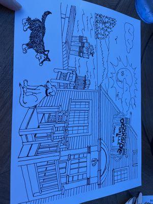 Coloring page for kids on back of menu