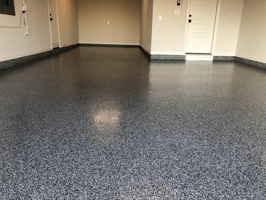 Finished photo of silver tech full flake epoxy floor.