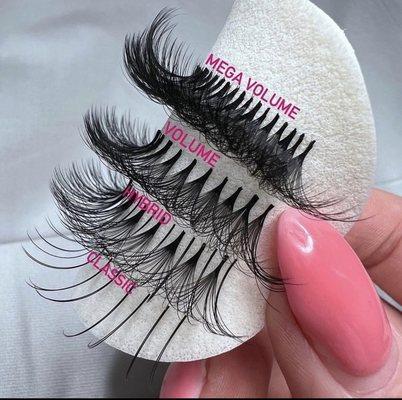 Different Style of lashes offered. Classics recommended for first timers.