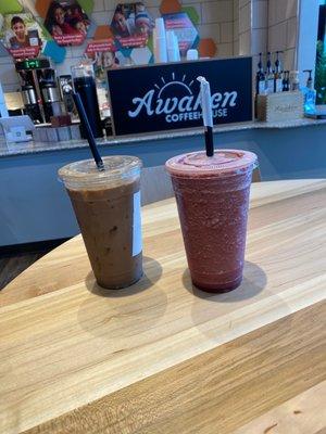 Iced mocha and 4 berry red I'll smoothie