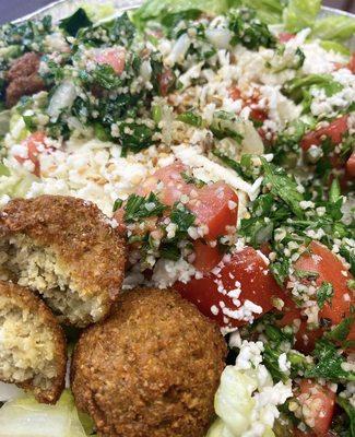 Sesame Seed Salad with Tabuli and Falafel thrown on top