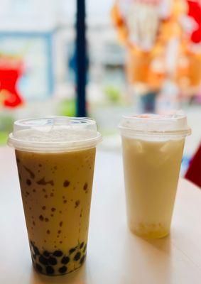 Brown sugar boba tea and Coconut lychee tea