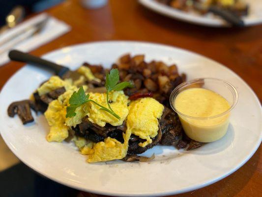 New York Steak and Eggs (hollandaise sauce on side)