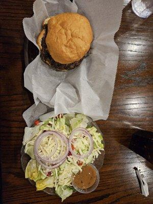 Cheddar burger with side salad