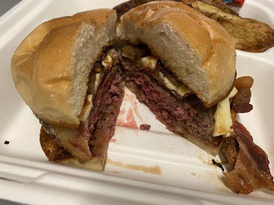 Mushroom cheese burger and wedge fries