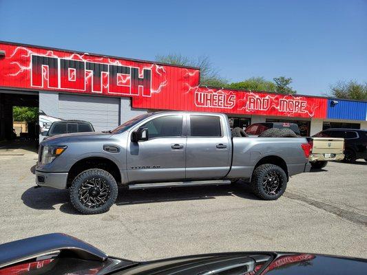 Ceramic all the way around on this Nissan Titan with a new wheel and tire set up.