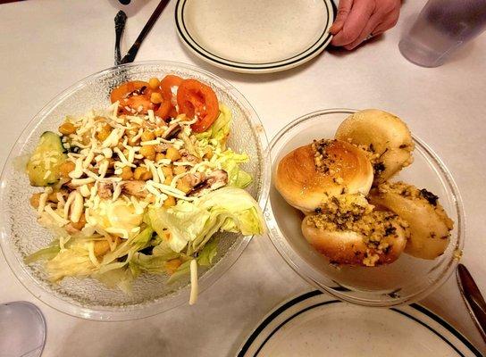 Salad and Garlic Rolls