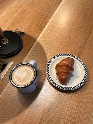 cinnamon honey latte and croissant