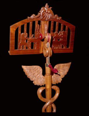 Custom CArved Music Stand -Walnut.Purple Heart,Brass