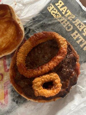 This is the western bacon burger. With this sorry ass excuse for an onion ring