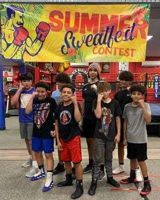 Teen Boxing Class training for the Summer Sweatfest Contest!  Go teens!