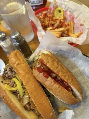 Cheesteak with hot peppers and fried onions