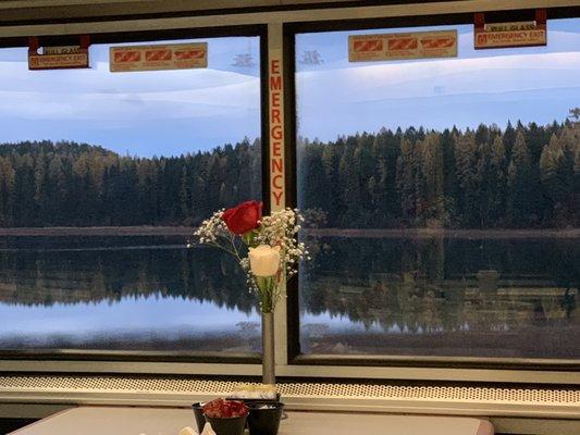 Dinner seat with a view. Steak was great on our train ride on Oct 2021.