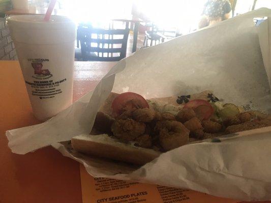 12 inch catfish and shrimp po boy and a medium daq 23$