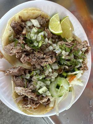 2 Maciza and 1 Costilla carnitas tacos