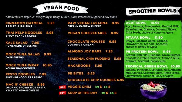 Vegan Food Menu