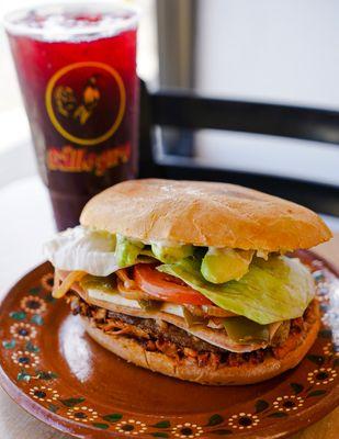 Torta Cubana and Jamaica Agua Fresca