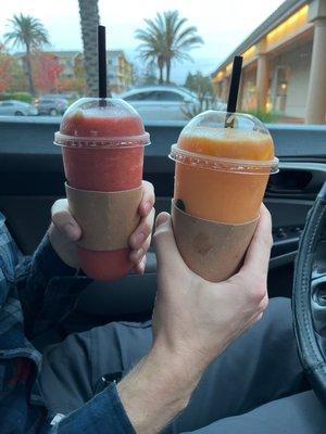 Kiwi Strawberry and Guava Mango smoothies