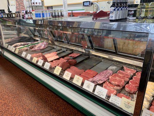 The meat display case.