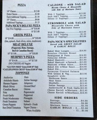 Basic menu but always ask for the specials!!