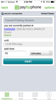 Enter location number (on the meter) and how long you want to park for... Next