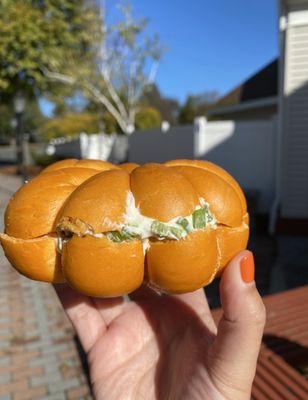 Pumpkin shaped bagel they usually make in October