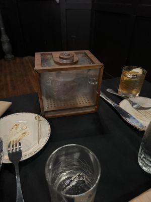 1868 smoked cocktail with table side service