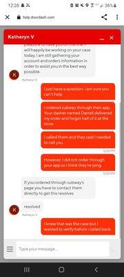 Conversation with doordash for reference.