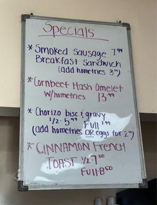 Daily Specials menu board