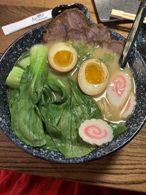 Beef shank Ramen with bok choy, which is optional for a dollar extra.