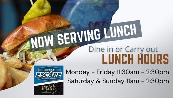 Great Escape is NOW open for lunch!!!!!!