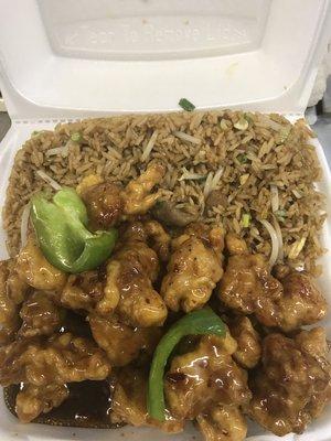 General's chicken lunch special with beef fried rice