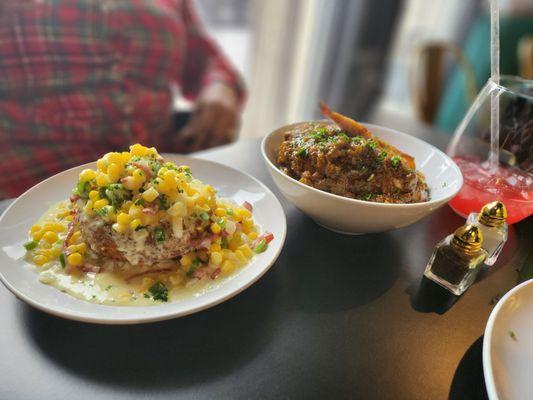 Mississippi Salmon Cakes.....the smokiness ...lol.....Puerto Rican Chicken Guisado...