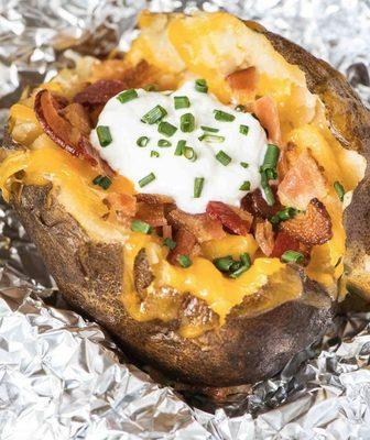 Our loaded baked potato with chopped brisket or season taco meat