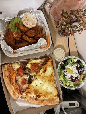 10 Piece Wing, Lasagna Slice, White Slice, Greek Salad