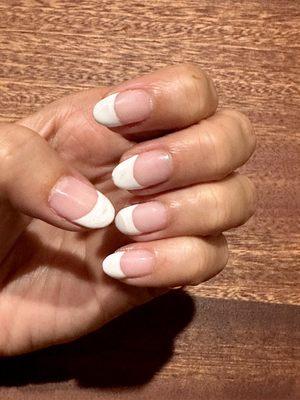 Gel French manicure with almond shape and thicker white polish by my request--Mai did it perfectly! Love it!!