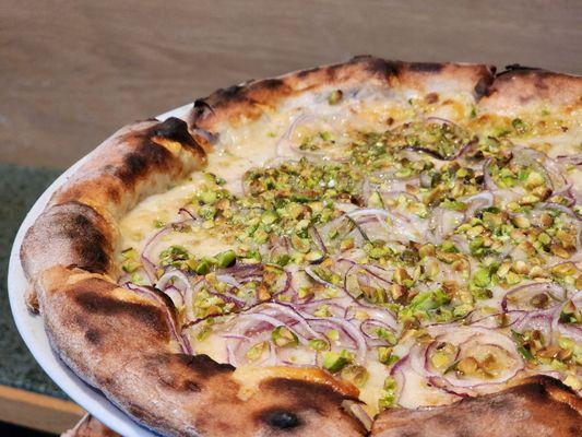 "Rosa": Red Onion, Parmigiano Reggiano, Rosemary, Santa Barbara Pistachios