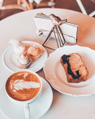 Cupcake, Mom's Banana Nut Bread ,cappuccino