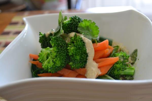 Fresh veggie bowl with kelp noodles and tahini dressing (personal chef)