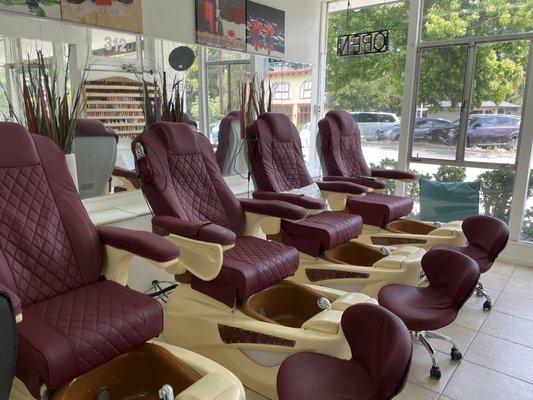 Inside pedicure chairs, price list, zoya colors, OPI colors, Essie colors, Gel colors