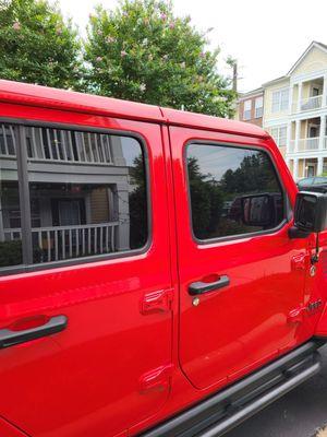 Ceramic tint on the front roll down windows that match the back windows.