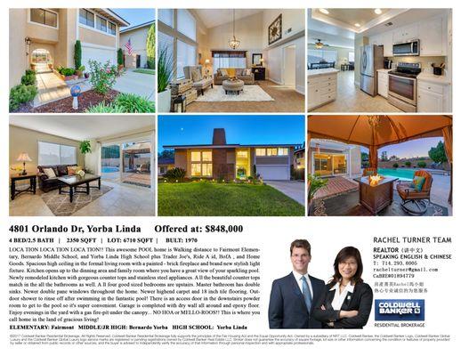 SOLD!!! Awesome Location Pool Home. Lots of Update inside. Walking distance to award winning Yorba Linda High and Trader Joe's&HomeGoods.