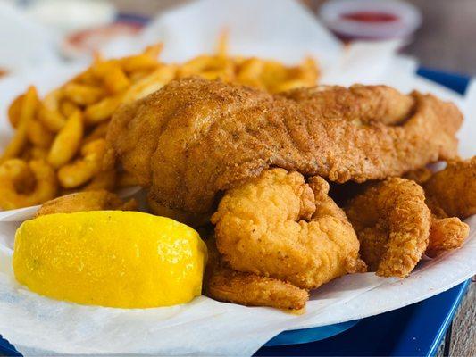 12. Seafood Platter Combo. Grouper, shrimp & cajun fries :)'