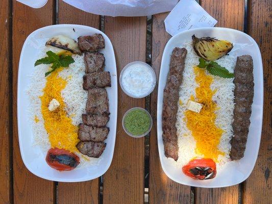 Lamb kebab (left)  Kubideeh (right)