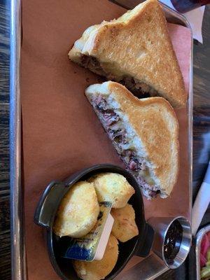 Grilled cheese brisket sandwich with jalapeño corn bread!