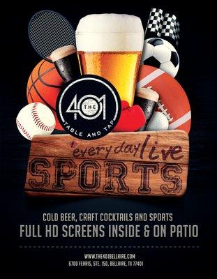 Make The '401 your game-watching headquarters!!! Full HD screens inside and on the patio, beers on tap, craft cocktails, and more!