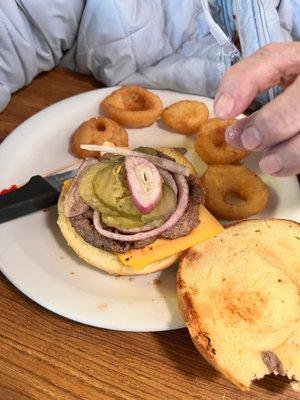 Unmelted cheese on a cheeseburger