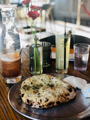 Kentucky (left), Thyme & Tonic (right) and the bread & Brie plate from Falora (limited menu available at Sidecar)